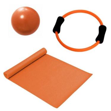 Imagem de Kit Pilates Overball 25cm Laranja + Arco Anel Flexivel + Colchonete 1,