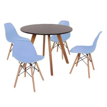 Imagem de Mesa Inês 100cm Preta + 4 Cadeiras Eames Eiffel - Azul Claro - Made Mo