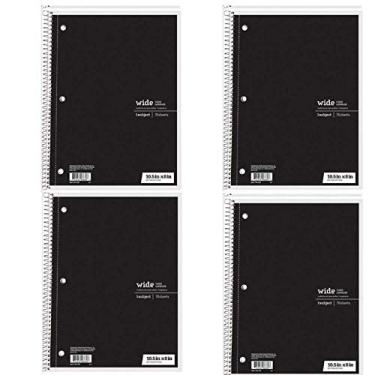 Imagem de Cadernos espirais pautados largos para 1 assunto, cores sólidas, borda perfurada, pacote com 70 folhas (pacote com 4) (preto)