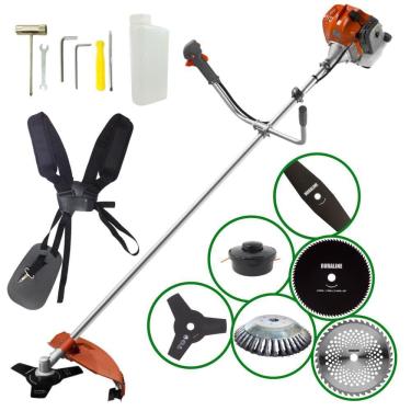 Imagem de Roçadeira 52cc Tekna RL520 Multifuncional Com Cabeçote Nylon e Lâminas 3 Pontas + Disco 40 Vídia + Disco 80 Dentes + Faca 2 Pontas + Escova 38 Cerdas