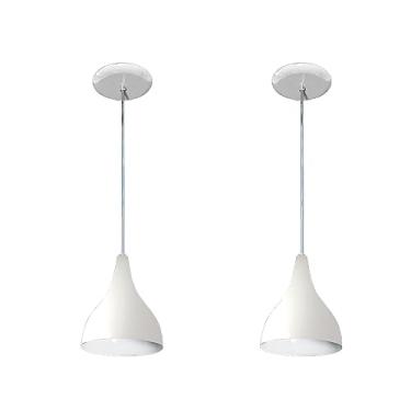 Imagem de Kit com 02 Luminarias Pendentes Modelo Funil - Ideal para Cabeceira de Cama, Balcão, Bancada (Branco)