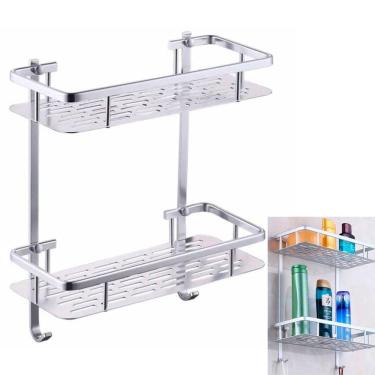 Imagem de Suporte Organizador Porta Shampoo Sabonete Box Banheiro Chuveiro Banho Prateleira Dupla Aluminio Resistente