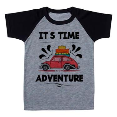 Imagem de Camiseta Raglan Infantil Cinza Carro Fusca Vermelho Hora Da Viagem (BR, Numérico, 6, Regular, Polialgodão)