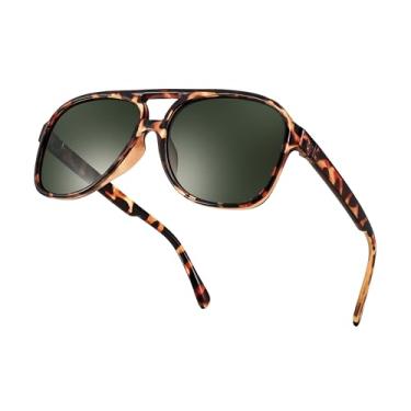 Imagem de FEISEDY Óculos de sol aviador de plástico retrô vintage anos 70 para mulheres e homens, armação quadrada grande clássica B2751, Leopardo polarizado - Lente verde escura, 60MM