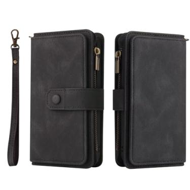 Imagem de Capa carteira para Xiaomi Mi 12 Lite,Capa carteira paraFlip Wallet Couro PU Premium com zíper 15 compartimentos para cartão kickstand Magnético Capa para Xiaomi Mi 12 Lite,Preto