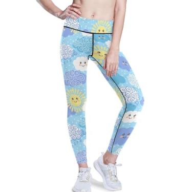 Imagem de KLL Cute Suns Clouds Active Yoga Pants para mulheres leggings com controle de barriga com bolsos PP, Nuvens de sol fofas, G