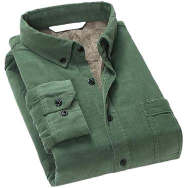 Imagem de Camisa masculina de algodão veludo cotelê quente inverno forro grosso de lã térmica manga comprida camisas masculinas, En8, P