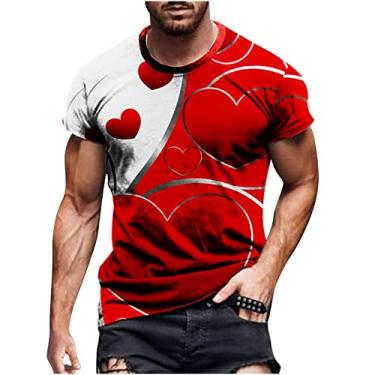 Imagem de Camiseta masculina de dia dos namorados com corações doces para treino, camisetas estampadas em 3D, camisetas masculinas de algodão, Vermelho, M