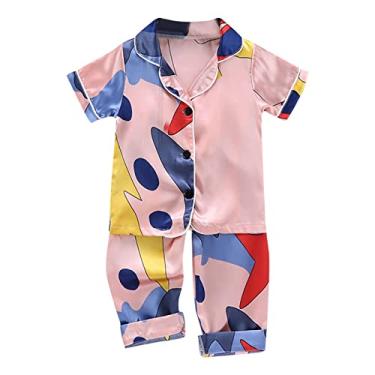 Imagem de Beziun Summer Camiseta para bebês meninas de cetim js cor combinando calças compridas pijama 2 iece, rosa, 3-4 Anos