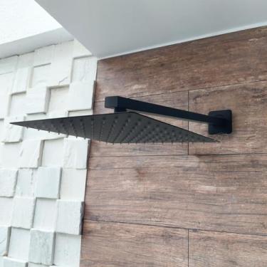 Imagem de Dona D Cor, Ducha Preta Inox 25x25 Quadrada De Parede Chuveiro Slim Preto Fosco Braço 40cm Chuveirão Piscina Ducha Fria Cascata Moderna Area Externa 25cm Black