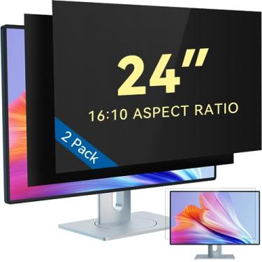 Imagem de IPROKKO [Pacote com 2] Filtro de tela de privacidade de computador de 24 polegadas para monitor widescreen 16:10, protetor de privacidade antibrilho de luz azul removível de 24 polegadas, protetor de segurança antiespião para HP Dell, Acer, Samsung