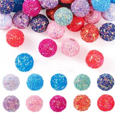 Imagem de Beadthoven 40 peças de contas de strass de 20 mm contas de resina lantejoulas cristal bola de discoteca contas mistas brilhantes grossas chiclete contas redondas focais para canetas para fazer joias,