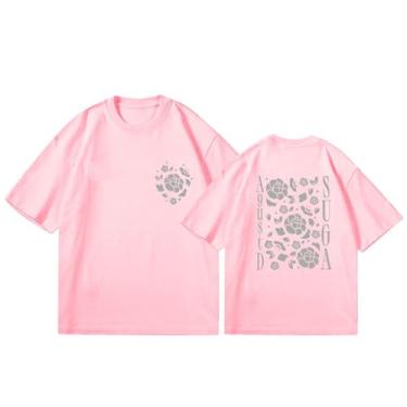 Imagem de Camiseta Su-ga Solo Agust D, camisetas estampadas k-pop Support camisetas soltas unissex camiseta de algodão, B Rosa, M