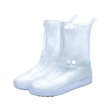 Imagem de 1 Par Capa De Sapato De Silicone à Prova D' Água Capa De Sapato De Chuva Capas De Sapato Grossas De Chuva Tampas De Sapato Antiderrapante Pvc Homem e Mulher Zíper Branco Sapatos