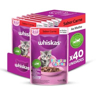Imagem de Pack Ração Úmida Whiskas Sachê Carne ao Molho para Gatos Filhotes 85 g - 40 unidades