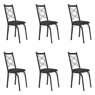 Imagem de Kit 6 Cadeiras De Cozinha Delaware Estampado Mosaico Silver Pés De Ferro Preto