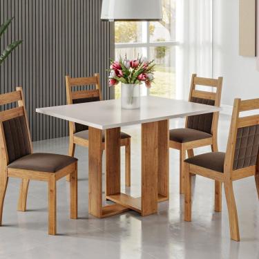 Imagem de Mesa de Jantar Retangular Eudora 1,20x80 com 4 Cadeiras Sicilia Mel/Blonde/Bombom