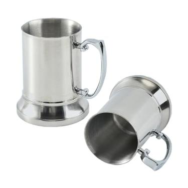 Imagem de 2 peças de caneca de cerveja de aço inoxidável de parede dupla de 425 g com isolamento térmico 304 caneca de cerveja de metal com alça festa de verão celebração de férias copo de cerveja (450 ml*2)