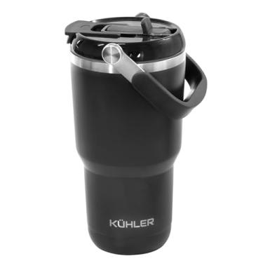 Imagem de KUHLER, Thermocup XL - Copo Térmico em Aço Inoxidável 768 ml com Alça, Canudo e Tampa Antivazamento - BLACK
