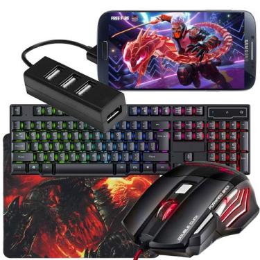 Imagem de Kit Mobilador Gamer Compatível com Androide Teclado Led RGB + Mouse Ga