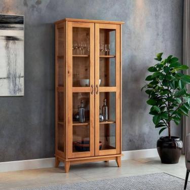 Imagem de Cristaleira De Madeira Maciça 2 Portas De Vidro Bella Slim Carvalho Fosco