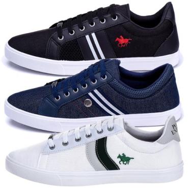Imagem de Kit 3 Pares Tênis Sapato Polo Energy Sapatenis Masculino, Preto, Jeans