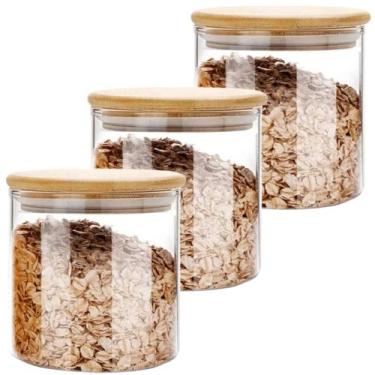 Imagem de Kit Potes De Vidro Hermético 550ml Tampa De Bambu 3 Peças - Majestic, 