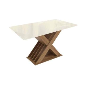 Imagem de Mesa de Sala Jantar Graviola c/Tampo Madeirado c/ Vidro 90x160cm Nogue