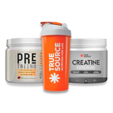 Imagem de Kit Pré-Treino 390g Honey Red Berries + True Creatine 100% Pure 300g + Coqueteleira Laranja - True Source