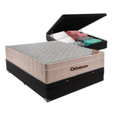 Imagem de Cama Box Baú Casal Preto e Colchão Airtech Springpocket Molas Ensacada