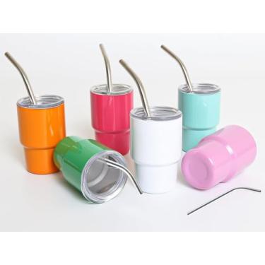 Imagem de ZREGGUR Copo de dose mini copo de 85 g com canudo e tampa, conjunto de 6 copos de vinho em branco com sublimação de aço inoxidável, presentes para casamento, aniversário, despedida de solteira para