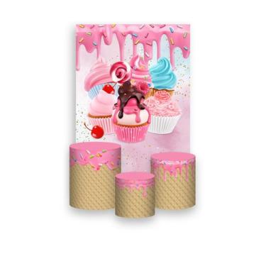 Imagem de Painel De Festa Vertical 1,50 x 2,20 + Trio De Capas Cilindro - Doces 