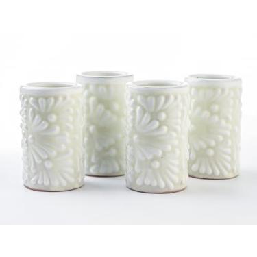 Imagem de MEXTEQUIL - Talavera Conjunto de 4 copos de shot mexicanos autênticos - Pintado à mão - 56,7 g (fundo branco pincelada branca)