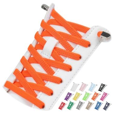 Imagem de Puzeam 2 pares de cadarços elásticos sem cadarço para tênis, cadarços sem amarração para adultos e crianças, Laranja, 47 Inch ( 120cm )