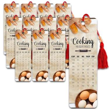 Imagem de Conjunto de marcadores de livro de medidas de culinária – Pacote de prêmios de culinária para adultos com 12 marcadores de tabela de conversão de medidas de cozimento com borla | Essenciais de aula de