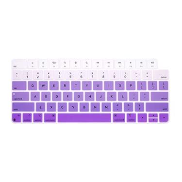 Imagem de HRH Capa de silicone para teclado iMac 24 polegadas 2021 Magic Keyboard com Touch ID A2449 película protetora, para iMac 24 polegadas M1 Chip 2021 Magic Keyobard A2450-Ombre roxo
