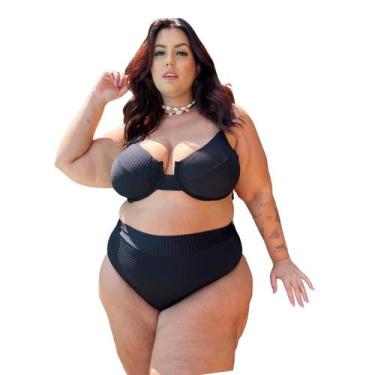 Imagem de Biquíni Moda Praia Plus Size Hot Pants Meia Taça Retrô Canelado Blogue