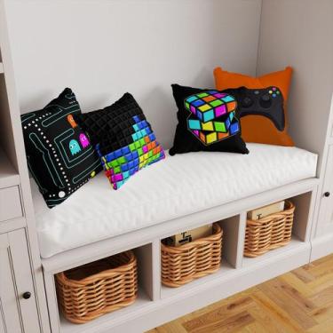 Imagem de Kit 4 Capas De Almofadas Decorativas Infantil Game Retro Cubo Bloco - 
