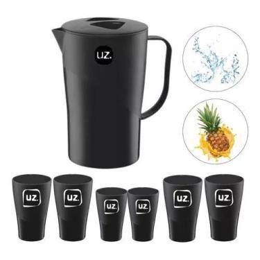 Imagem de Jogo Jarra De Suco 2l + 6 Copos 300ml Plástico Resistente Preta - UZ