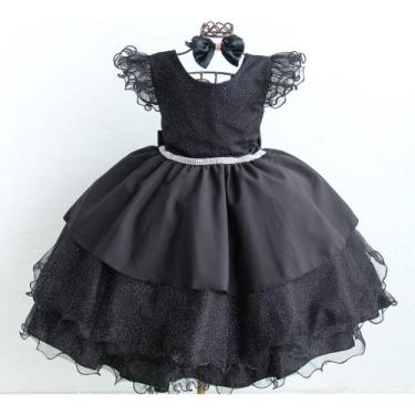 Imagem de Vestido Inafntil Preto Wandinha Addams Luxo E Tiata - Pingo de Gente B