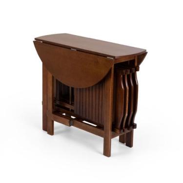 Imagem de Conjunto Dobrável Prático Mesa 4 Cadeiras Redondo Imbuia Bar Cozinha -