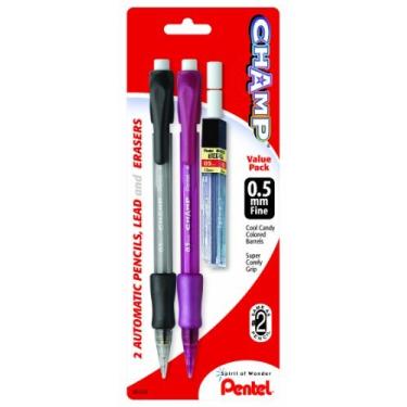 Imagem de Pentel Champ Lapiseira automática com grafite e 2 borrachas, 0,5 mm, Barris Sortidos, 2 pacotes (AL15LEBP2)