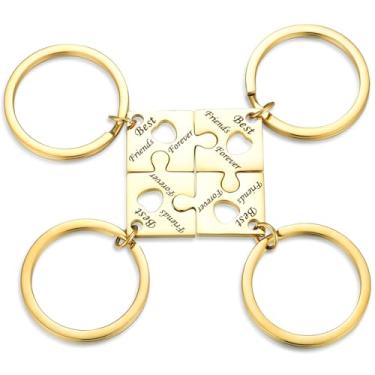 Imagem de Yonhon Colar BFF para 3/4/5/6 de aço inoxidável família amizade quebra-cabeça irmã conjunto chaveiro, Aço inoxidável, yh