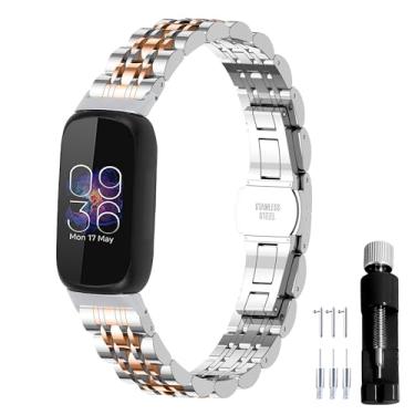 Imagem de Gheper Pulseira de relógio de metal de aço inoxidável compatível com Fitbit Inspire 3, pulseira de reposição para smartwatch para mulheres e homens