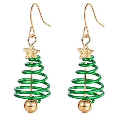 Imagem de Brincos de Natal femininos com pingente de estrela, árvore de Natal, guirlanda verde, bolas banhadas a ouro, sinos, pingentes hipoalergênicos, ganchos pendurados, brincos pendurados, decoração de