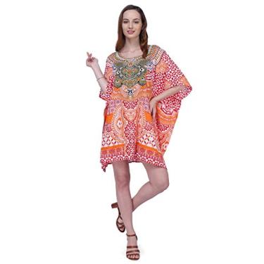 Imagem de Miss Lavish London Vestidos Kaftan Plus Size para mulheres – Saída de praia com manga morcego Mumu vestidos de verão para férias, 158-vermelho, Tamanho Único