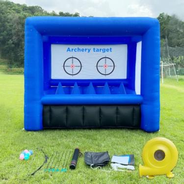 Imagem de CLC Faixa de tiro com arco inflável, bola flutuante, tiro com arco, alvo, jogos esportivos interativos com 1 arco longo + 6 flechas de eva + 8 bolas flutuantes, soprador de ar, para uso inte