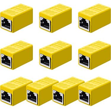 Imagem de 10 peças acoplador RJ45, adaptador de extensão Ethernet conector de rede para cabo de rede Ethernet Cat7/Cat6/Cat5e/Cat5 fêmea para fêmea (amarelo)