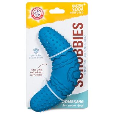 Imagem de Arm & Hammer Brinquedo para mastigar bumerangue para cães idosos com infusão de bicarbonato de sódio - Brinquedo de dentição durável com formato exclusivo para buscar e mastigar - Brinquedo dental