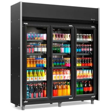 Imagem de Refrigerador Vertical Auto Serviço GEAS-3 LB PR Gelopar - 1200L All Black Iluminação Led 3 Portas 220V